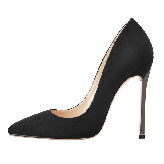 Black Suede Metal Heels Pointed Toe High Heel Pumps - Onlymaker Discount