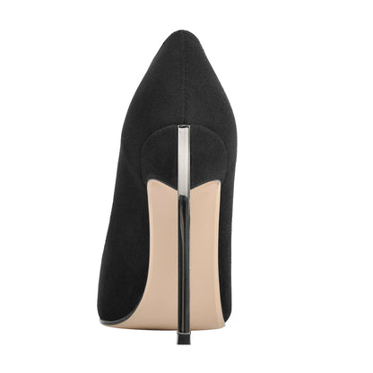 Black Suede Metal Heels Pointed Toe High Heel Pumps - Onlymaker Discount
