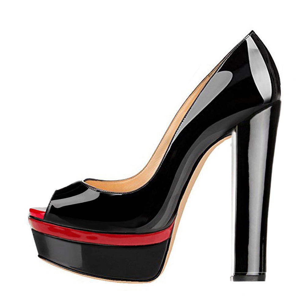 Black Peep Toe Double Platform Stiletto High Heel Pumps - Onlymaker Essential