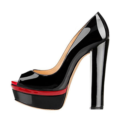 Black Peep Toe Double Platform Stiletto High Heel Pumps - Onlymaker Essential