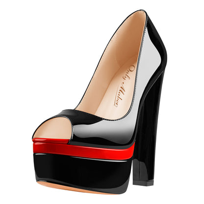 Black Peep Toe Double Platform Stiletto High Heel Pumps - Onlymaker Essential