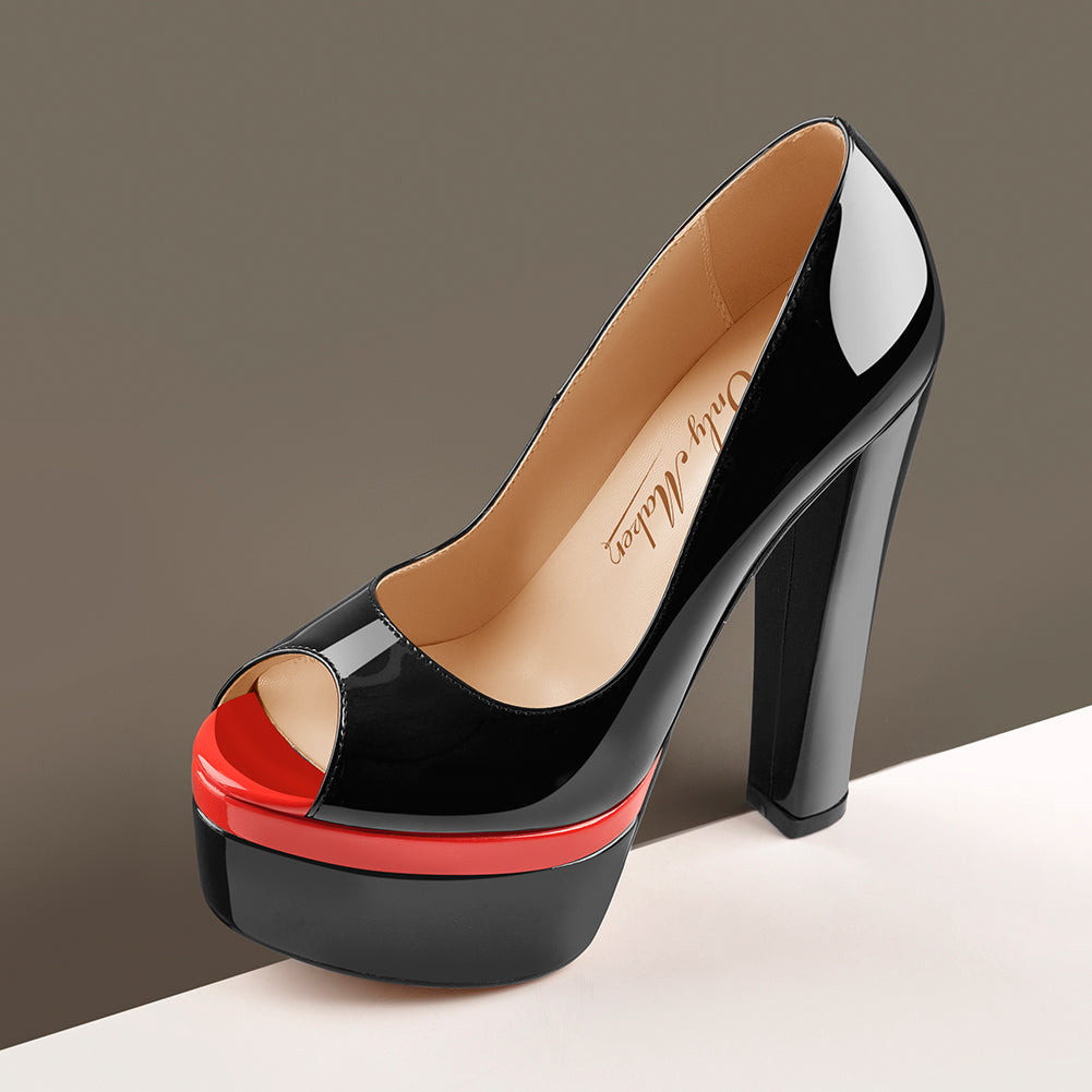 Black Peep Toe Double Platform Stiletto High Heel Pumps - Onlymaker Essential