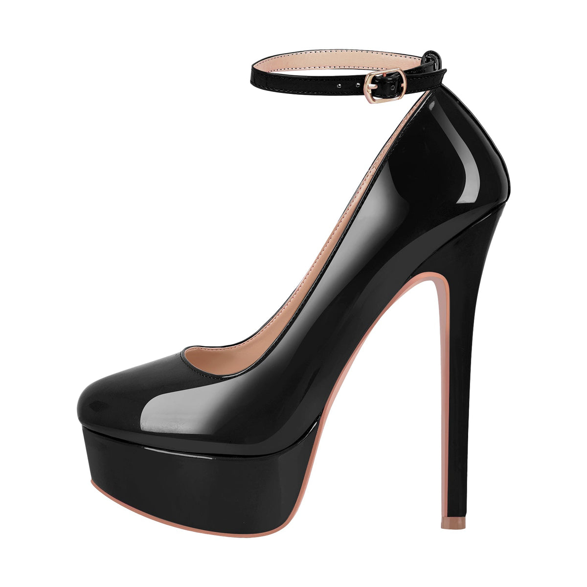 Round Toe Ankle Strap Platform Stiletto Pumps - Onlymaker Featured