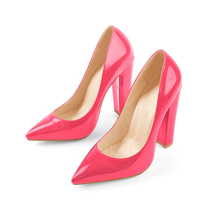 Basic Pumps Pointed Toe Chunky High Heels - Onlymaker Customer Favorite
