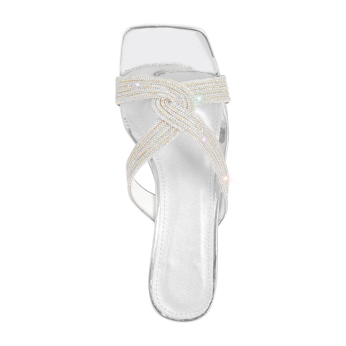 Rhinestone Strap Clear Block Sandals Mules - Onlymaker Best Price