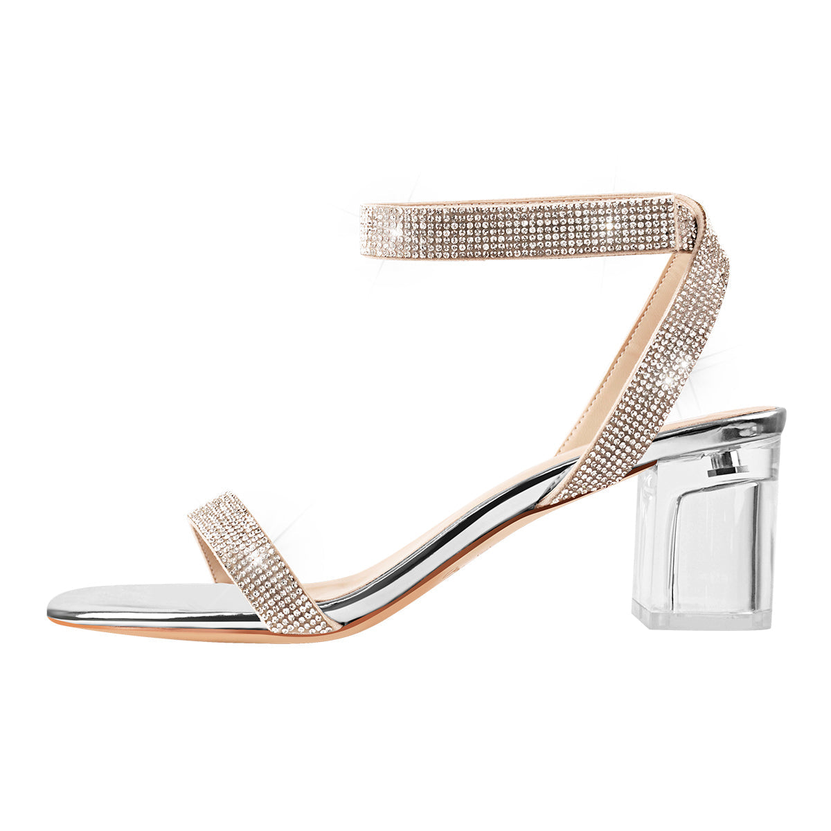Rhinestone Strap Clear Block Chunky Sandals - Onlymaker Premium