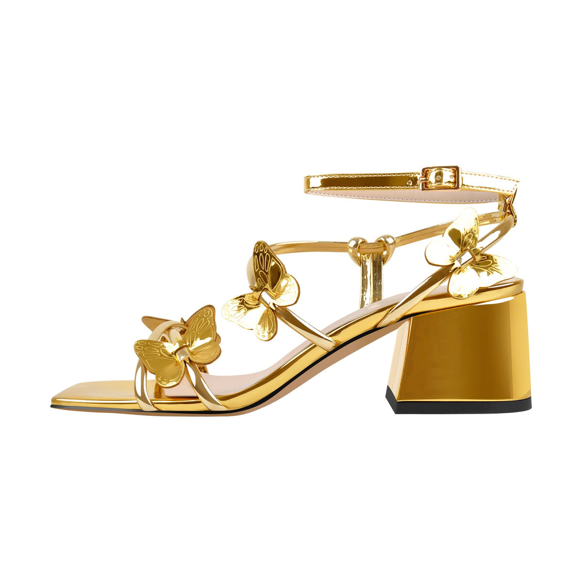 Ankle Strap Butterfly Decor Mid Chunky Heels Sandals - Onlymaker Essential