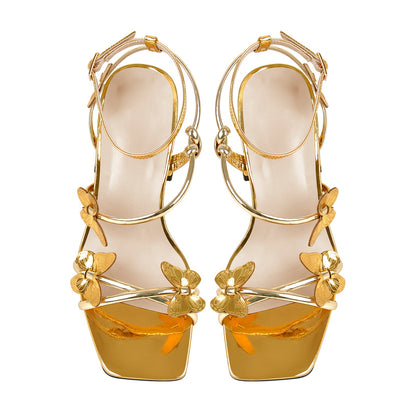 Ankle Strap Butterfly Decor Mid Chunky Heels Sandals - Onlymaker Essential