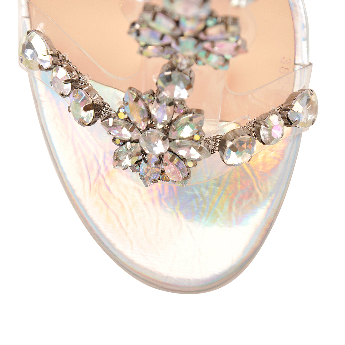 Open Toe Gem Rhinestone Transparent Strap Chunky Heel Sandals - Onlymaker New