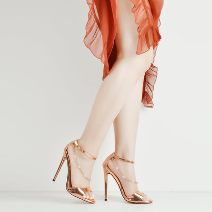 Pearl Metal Chain Ankle Strap Open Toe Sandals - Onlymaker Special Offer