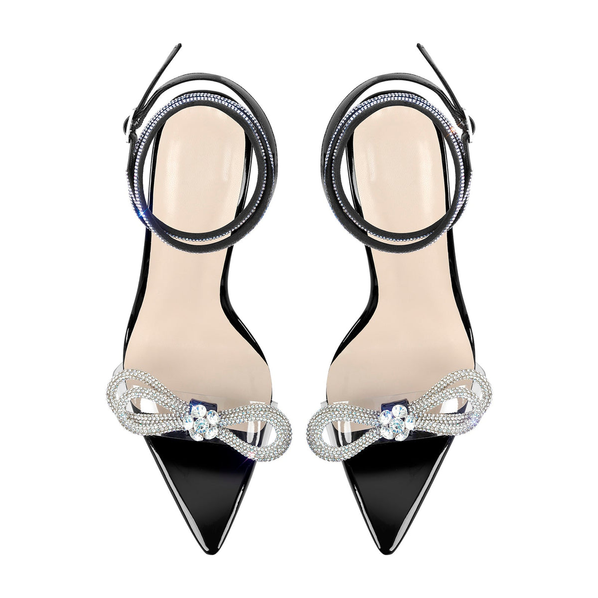 Rhinestone Bow Clear Chunky Heel Sandals - Onlymaker Premium