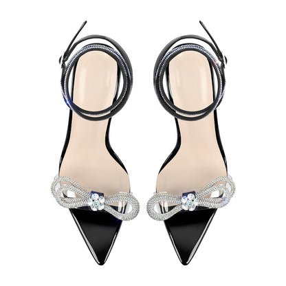 Rhinestone Bow Clear Chunky Heel Sandals - Onlymaker Premium