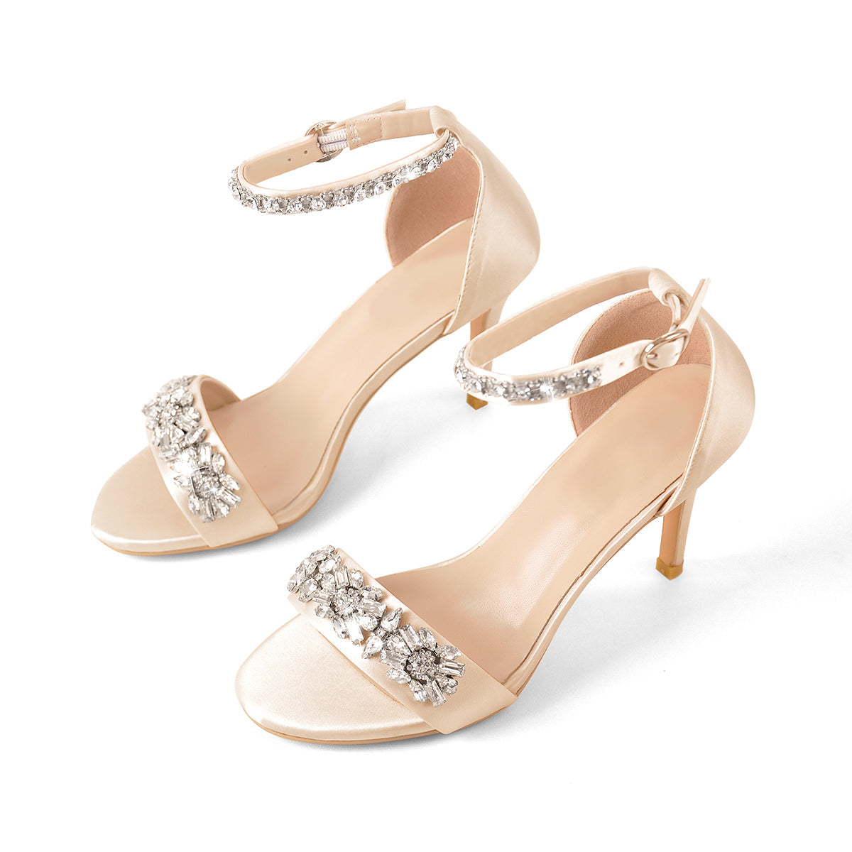 Rhinestone Embellished Ankle Strap White Sandals - Onlymaker Top Pick