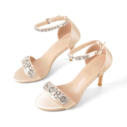 Rhinestone Embellished Ankle Strap White Sandals - Onlymaker Top Pick