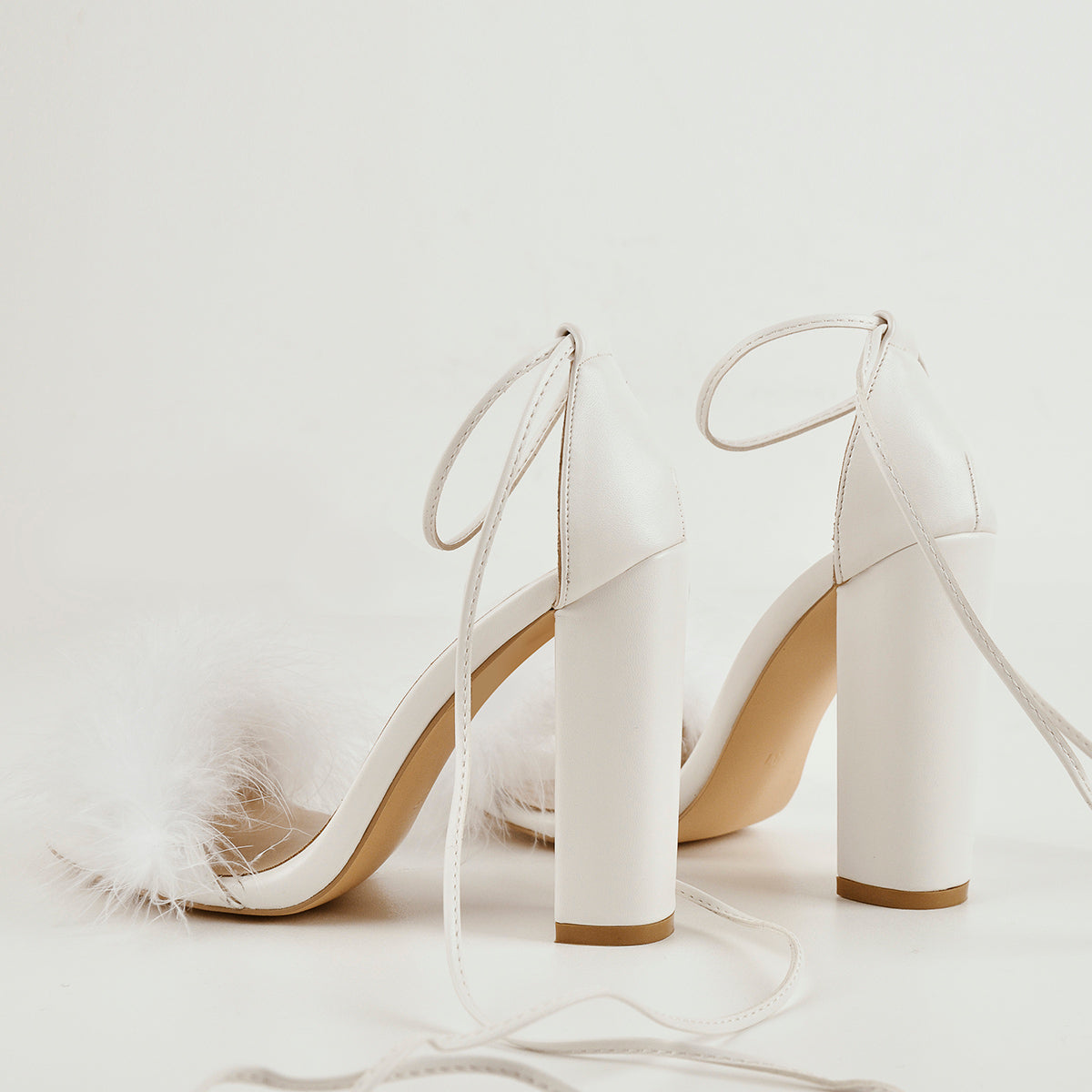 Fluffy Feather Chunky High Heel Sandals - Onlymaker Featured