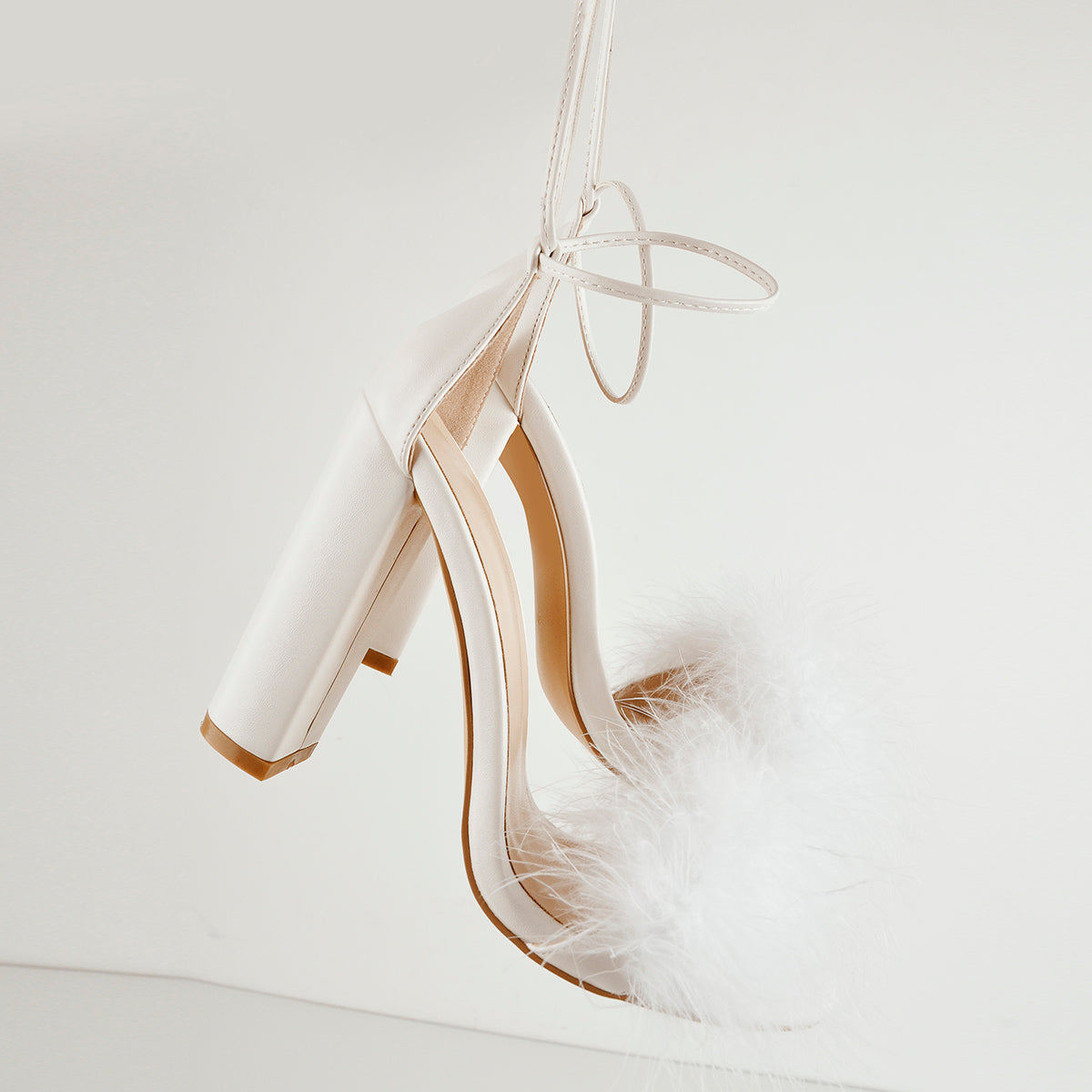 Fluffy Feather Chunky High Heel Sandals - Onlymaker Featured