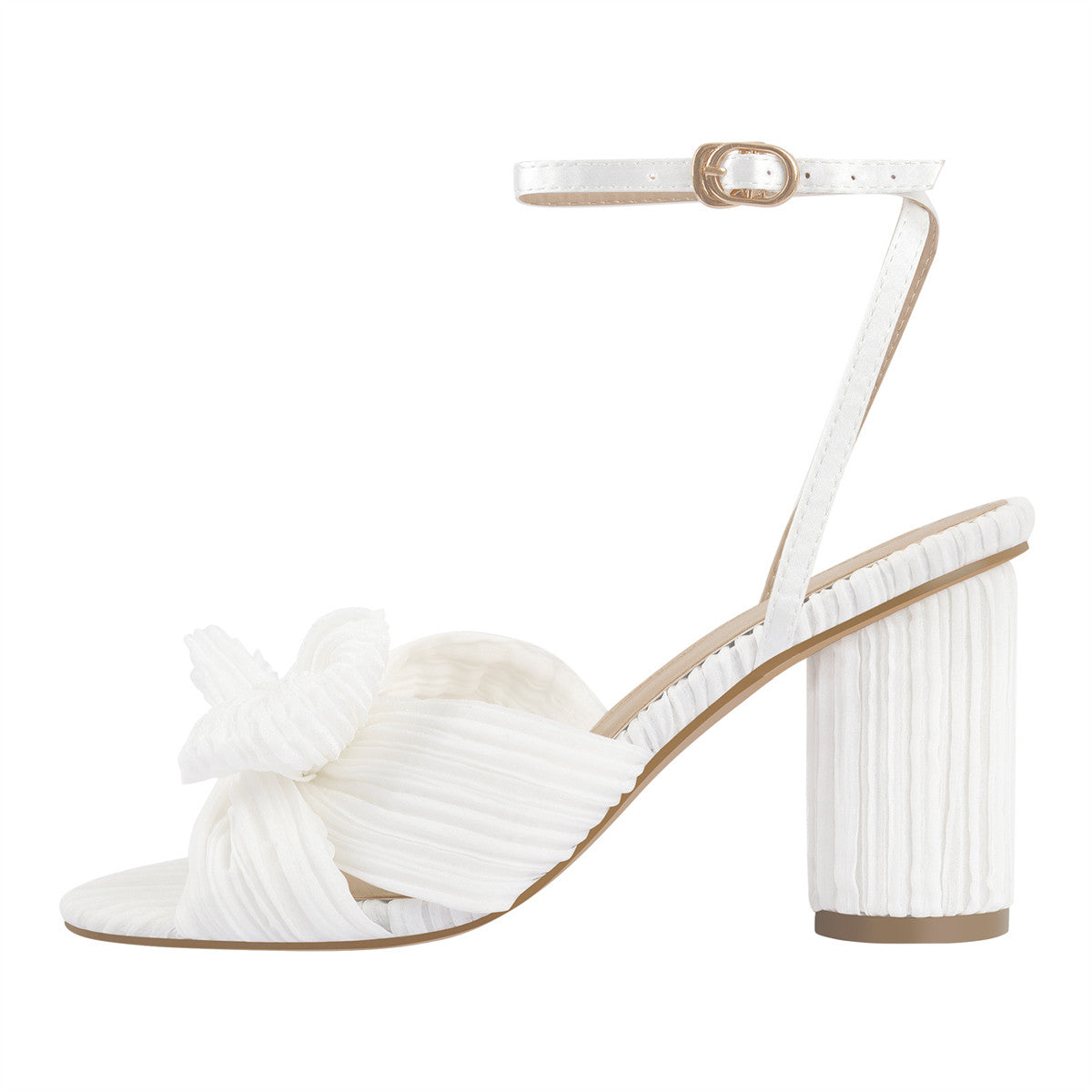 Pleated Bow Cylindrical Chunky Heel Sandals - Onlymaker Premium