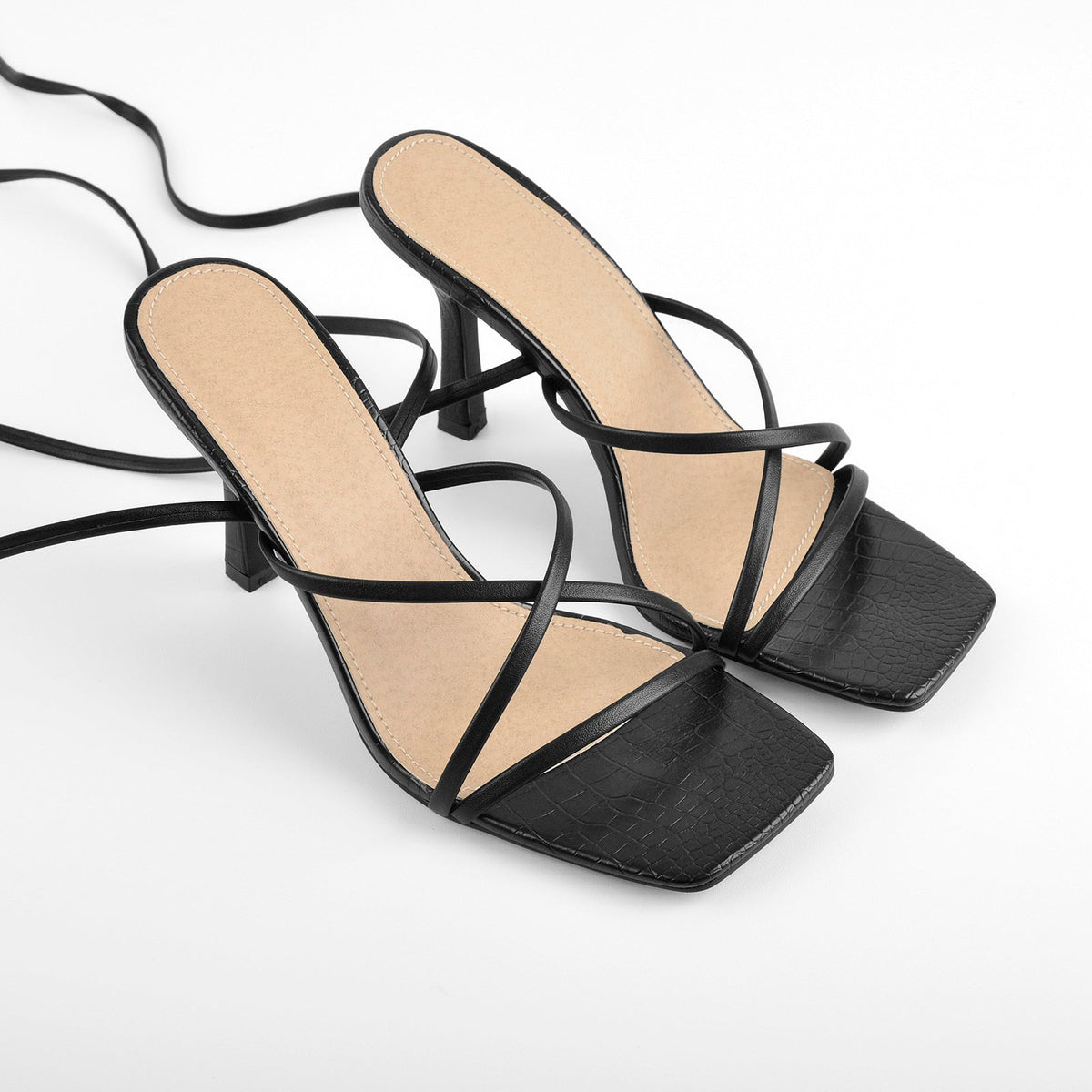 Ankle Strap Square Toe Stiletto Sandals - Onlymaker Trending
