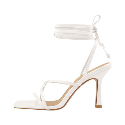Ankle Strap Square Toe Stiletto Sandals - Onlymaker Trending