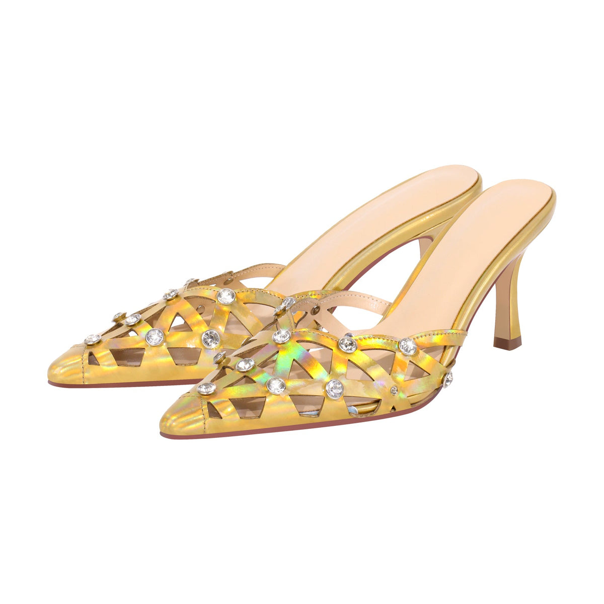 Rhinestone Pointed Toe Hollow Mules Sandals - Onlymaker Top Pick