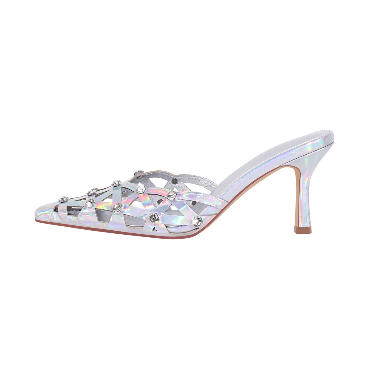 Rhinestone Pointed Toe Hollow Mules Sandals - Onlymaker Top Pick