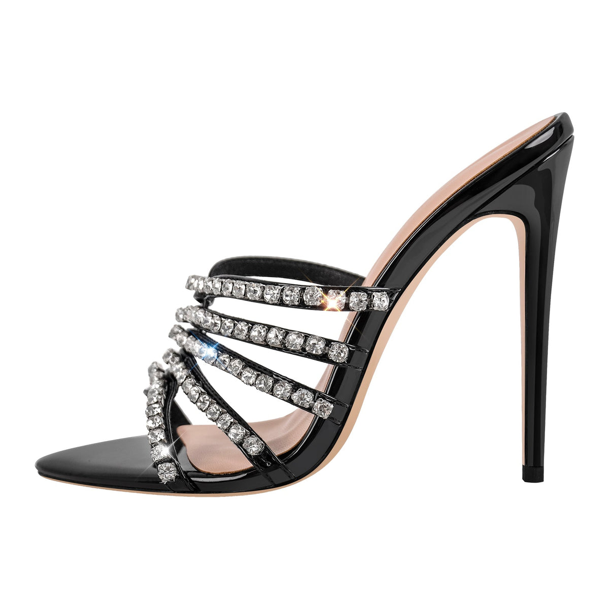 Rhinestone Pointed Toe Strap Stiletto Sandals Mules - Onlymaker Best Seller