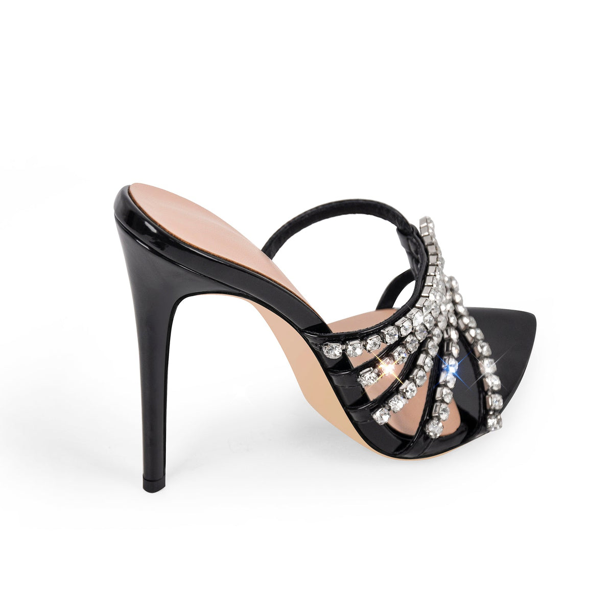 Rhinestone Pointed Toe Strap Stiletto Sandals Mules - Onlymaker Best Seller