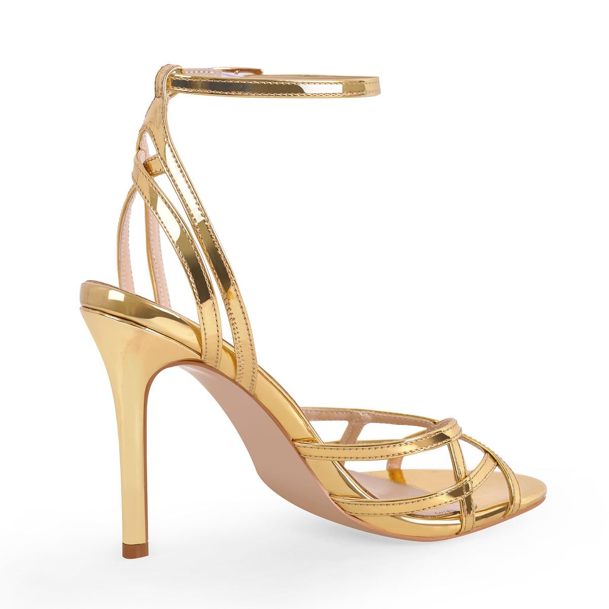 Gold Round Toe Ankle Strap Stiletto Sandals - Onlymaker Popular