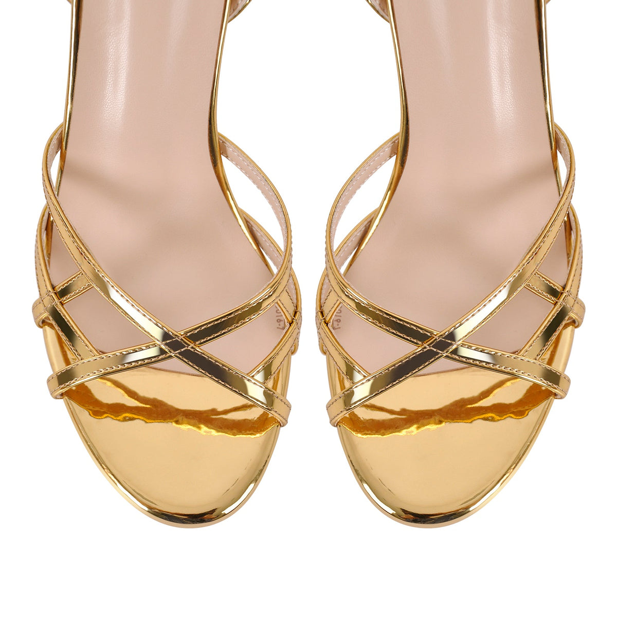Gold Round Toe Ankle Strap Stiletto Sandals - Onlymaker Popular
