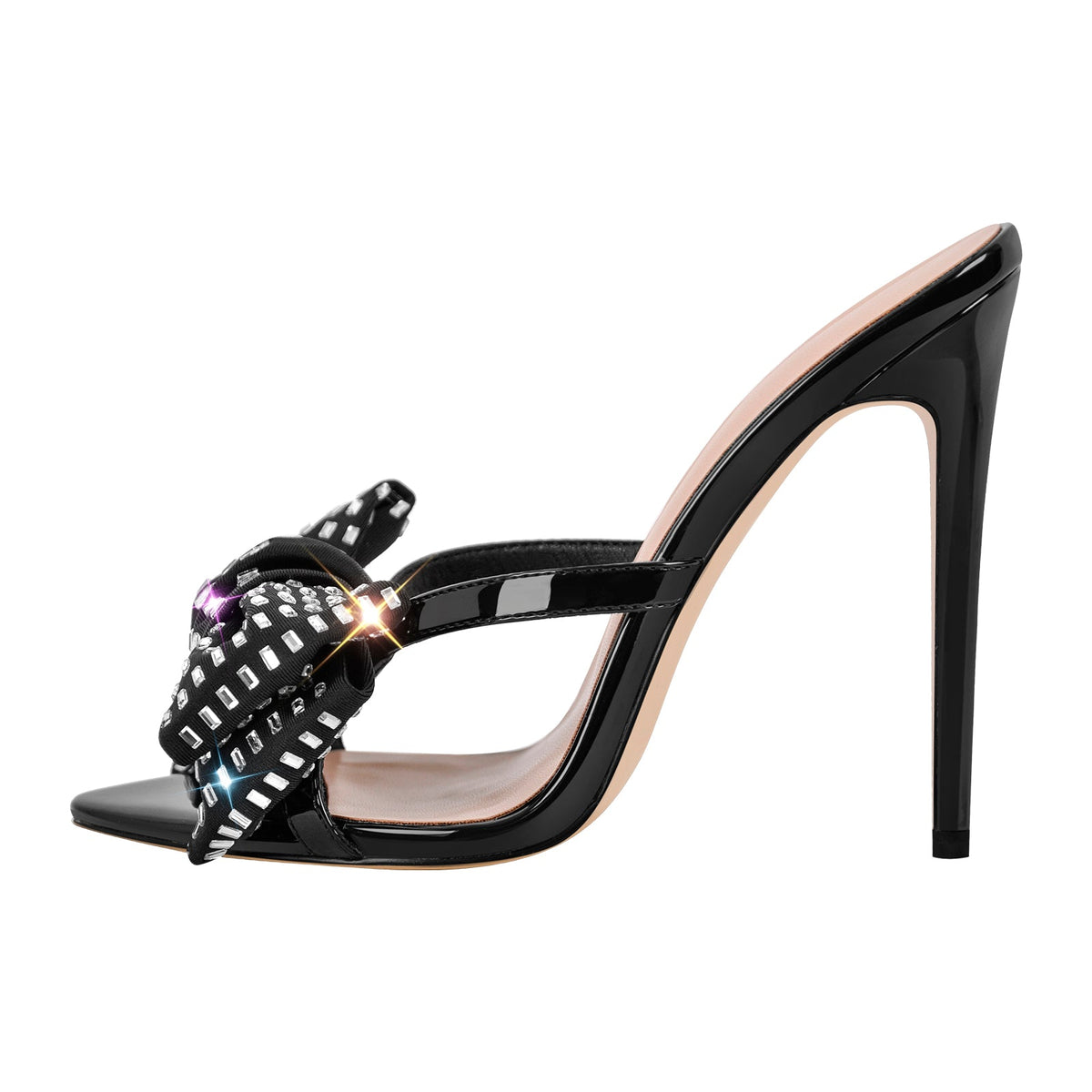 Rhinestone Pointed Toe Bow Stiletto Sandals Mules - Onlymaker Sale
