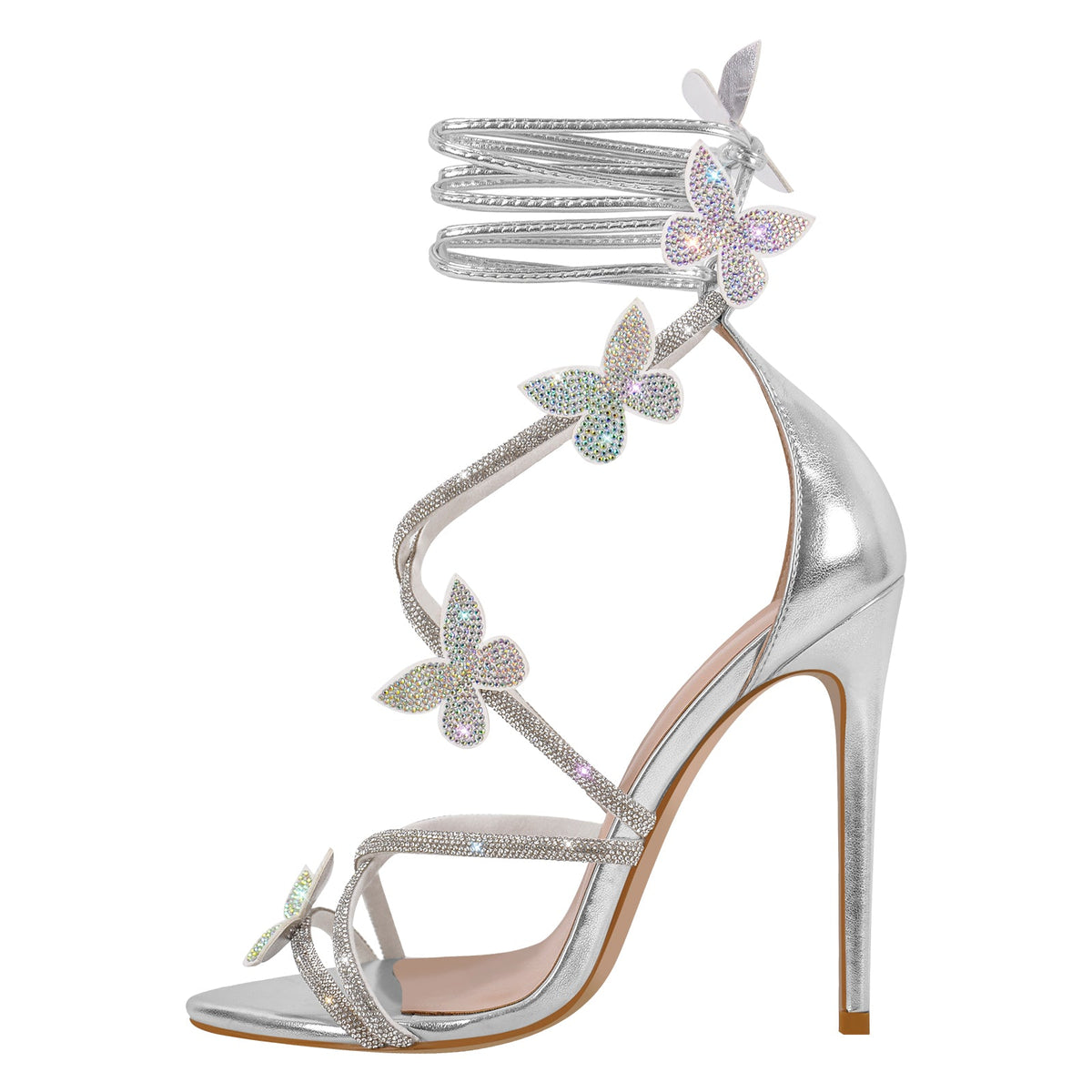 Rhinestone Butterfly Pointed Toe Stiletto Sandals - Onlymaker Recommended