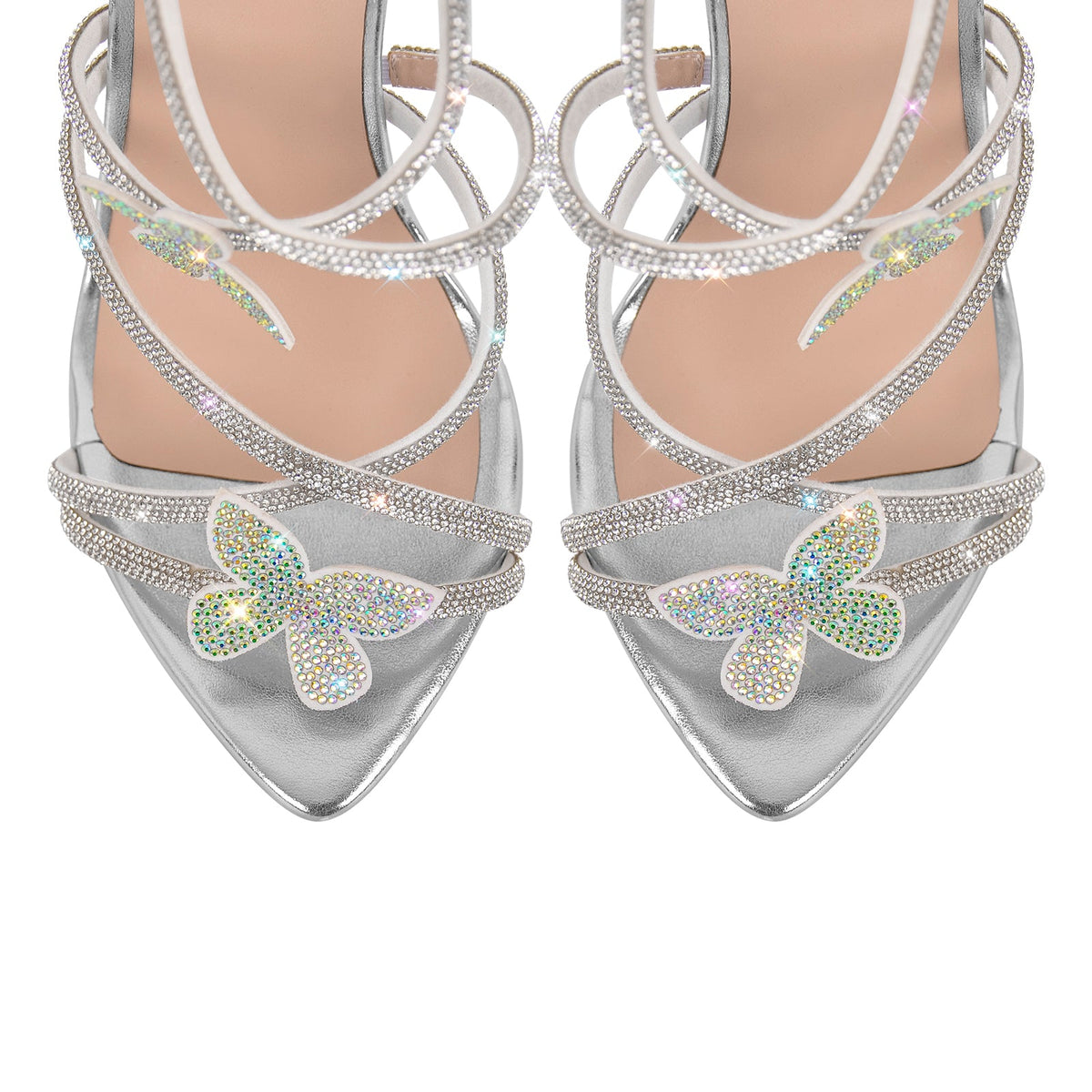 Rhinestone Butterfly Pointed Toe Stiletto Sandals - Onlymaker Recommended
