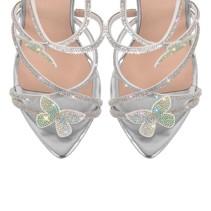 Rhinestone Butterfly Pointed Toe Stiletto Sandals - Onlymaker Recommended