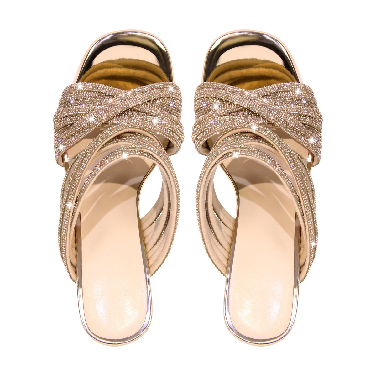 Rhinestone Round Toe Stiletto Sandals Mules - Onlymaker Exclusive