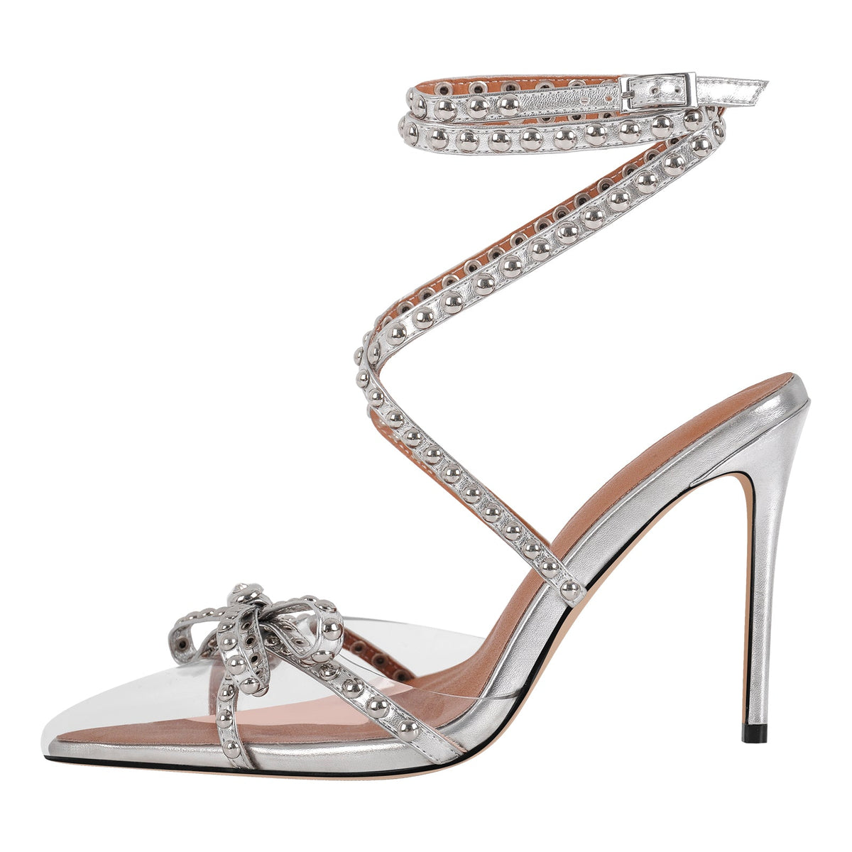 Bow Rivet Pointed Toe Cross Ankle Strap Pumps - Onlymaker Smart Buy