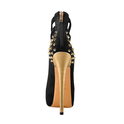 Round Toe Platform Metallic Rivet High Heel Pumps - Onlymaker Customer Favorite