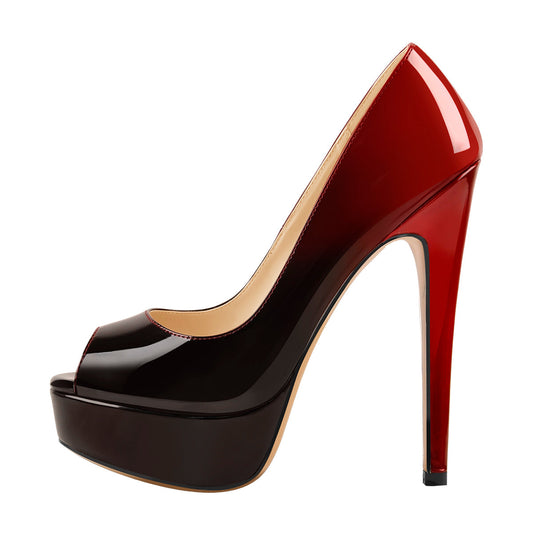 Red Black Peep Toe Platform Stiletto High Heel Pumps - Onlymaker Best Price