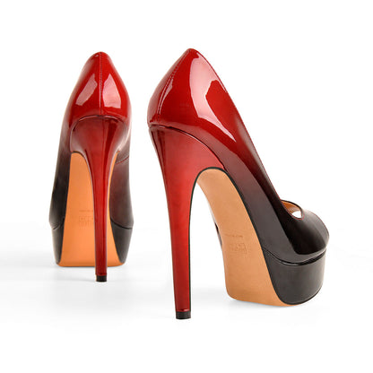 Red Black Peep Toe Platform Stiletto High Heel Pumps - Onlymaker Best Price