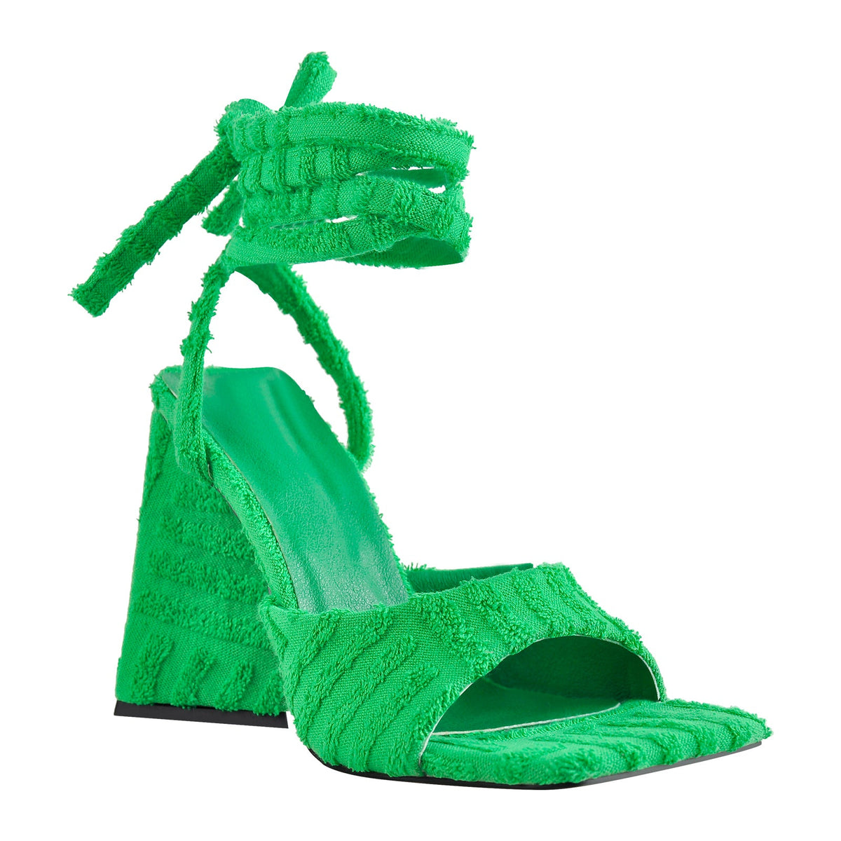 Square Toe Towelling Lace Up Chunky Heel Sandals - Onlymaker Value