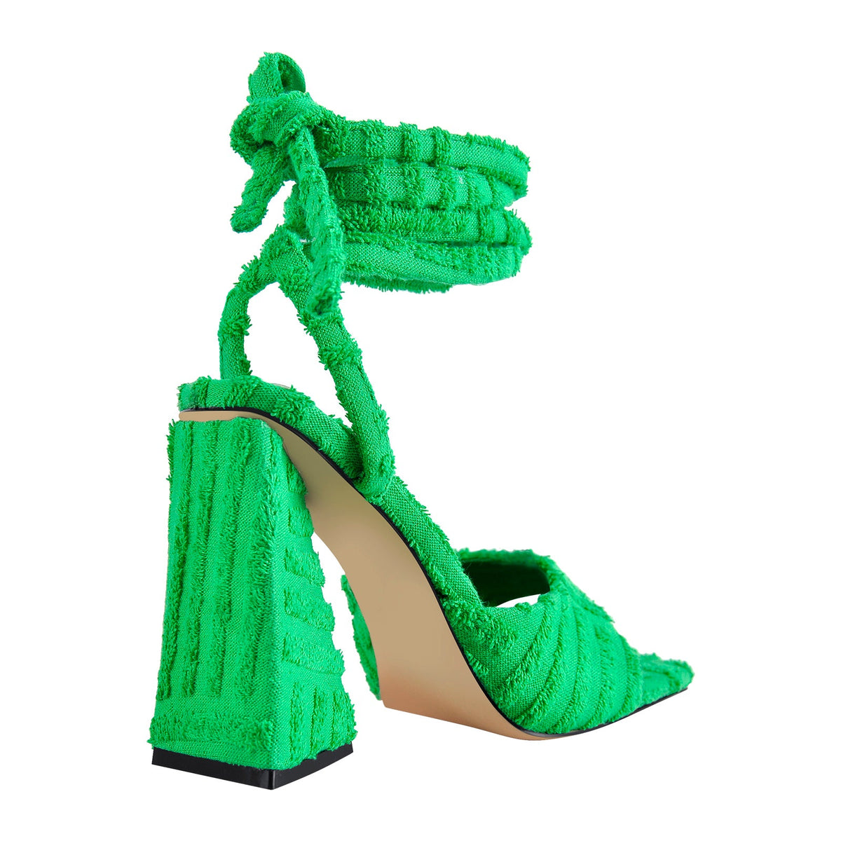 Square Toe Towelling Lace Up Chunky Heel Sandals - Onlymaker Value