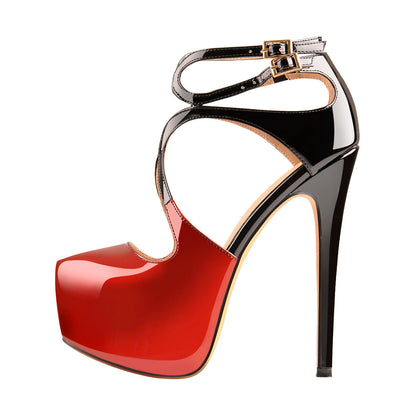Platform Pointed Toe Cross Straps Ankle Buckle Stiletto Pumps - Onlymaker Great Value