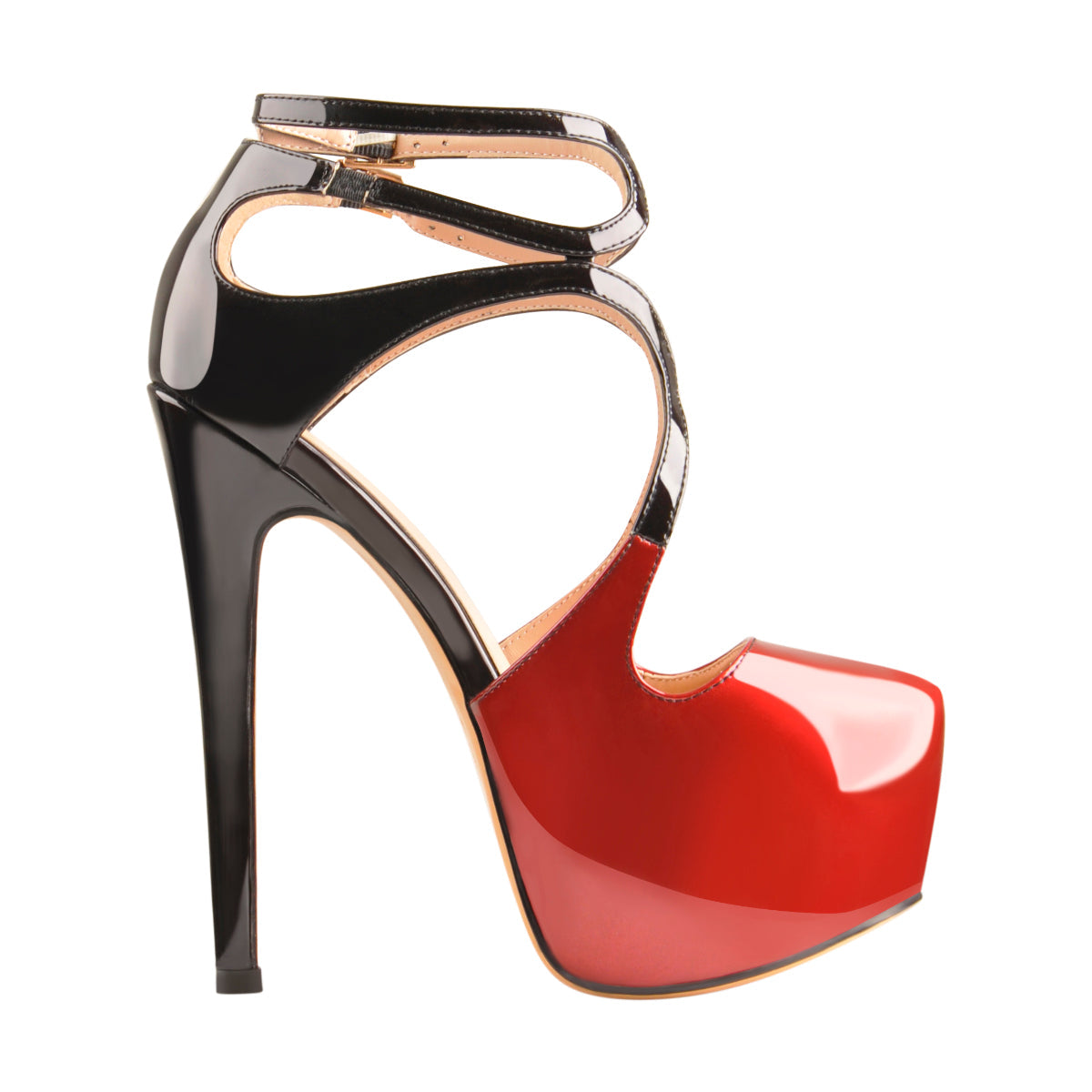 Platform Pointed Toe Cross Straps Ankle Buckle Stiletto Pumps - Onlymaker Great Value
