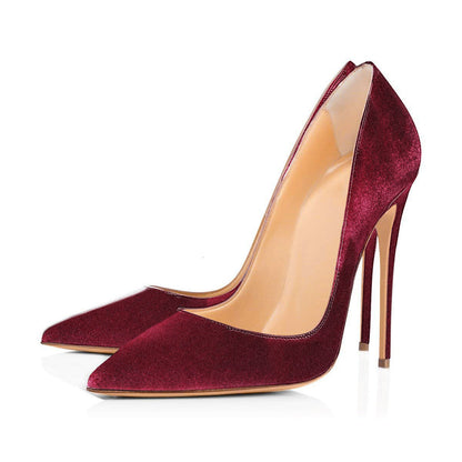 8cm 10cm 12cm Burgundy Pointed Toe Pumps Classic Suede Stilettos - Onlymaker Essential