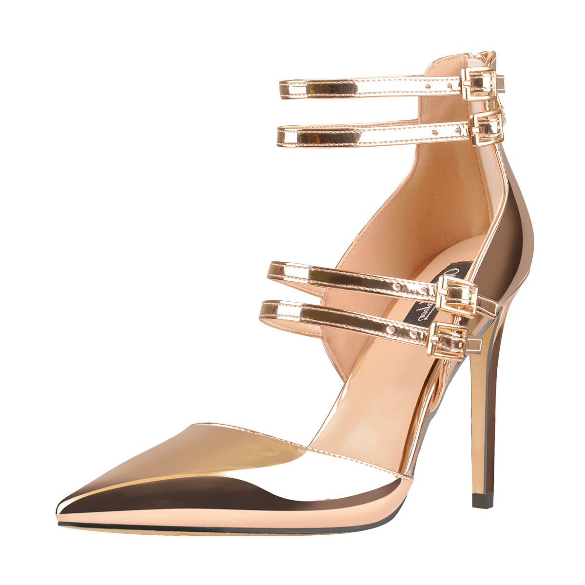 Golden Pointed Toe Double Buckle Strap High Heels Pumps - Onlymaker Classic