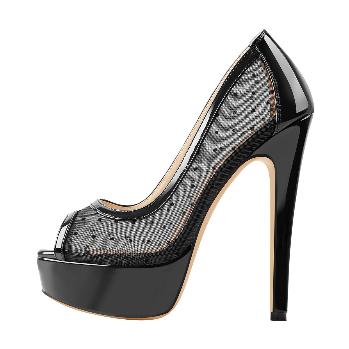 Peep Toe Black Platform Grid High Heel Stiletto Pumps - Onlymaker Customer Favorite
