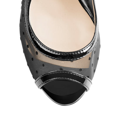 Peep Toe Black Platform Grid High Heel Stiletto Pumps - Onlymaker Customer Favorite