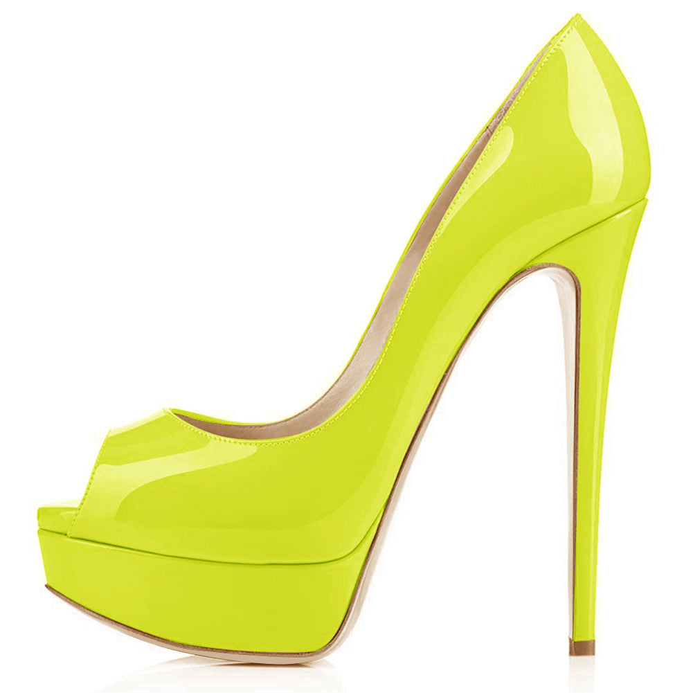 Yellow Platform Peep Toe Stiletto Pumps - Onlymaker Trusted