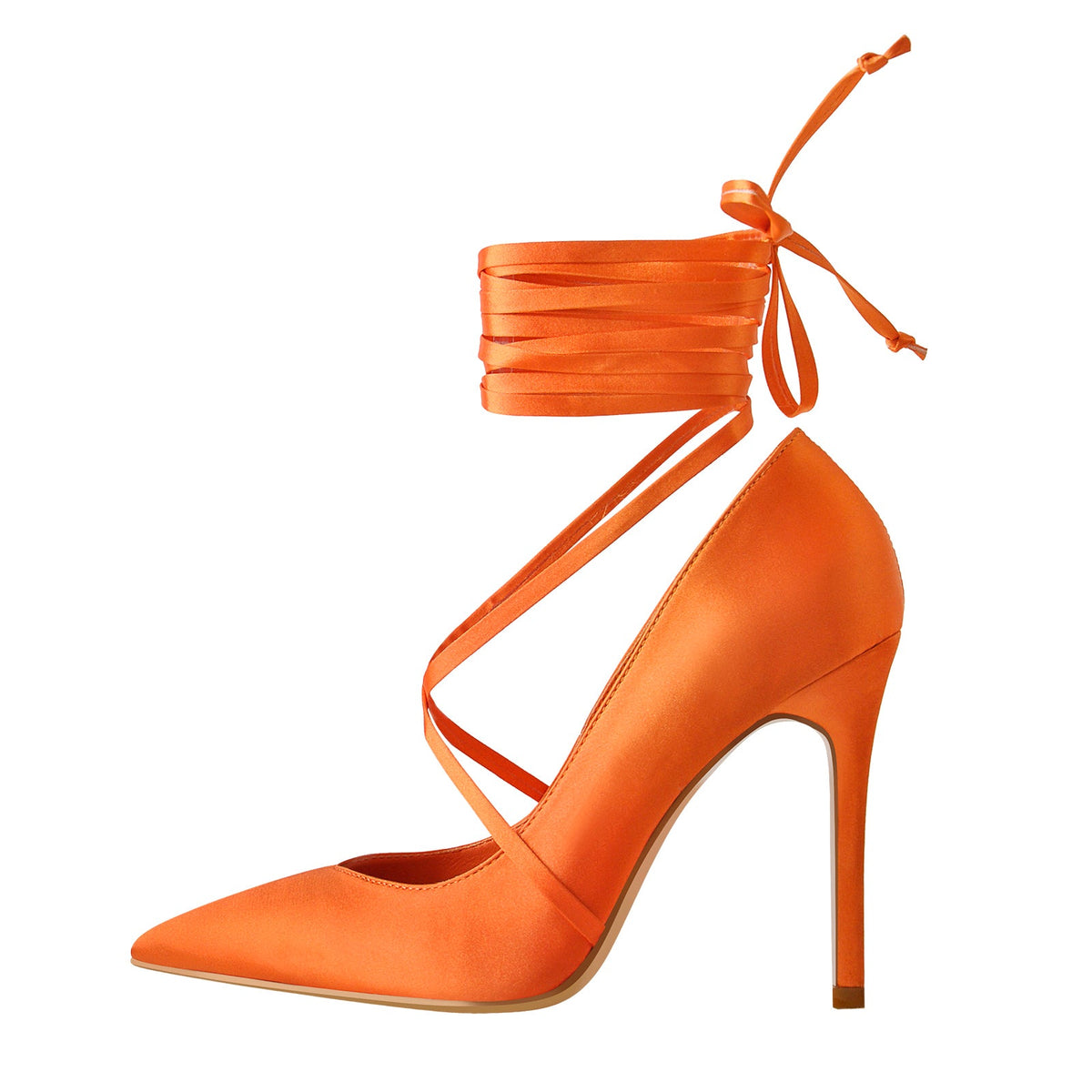 Orange Satin Strap High Heels Stiletto Pumps - Onlymaker Essential