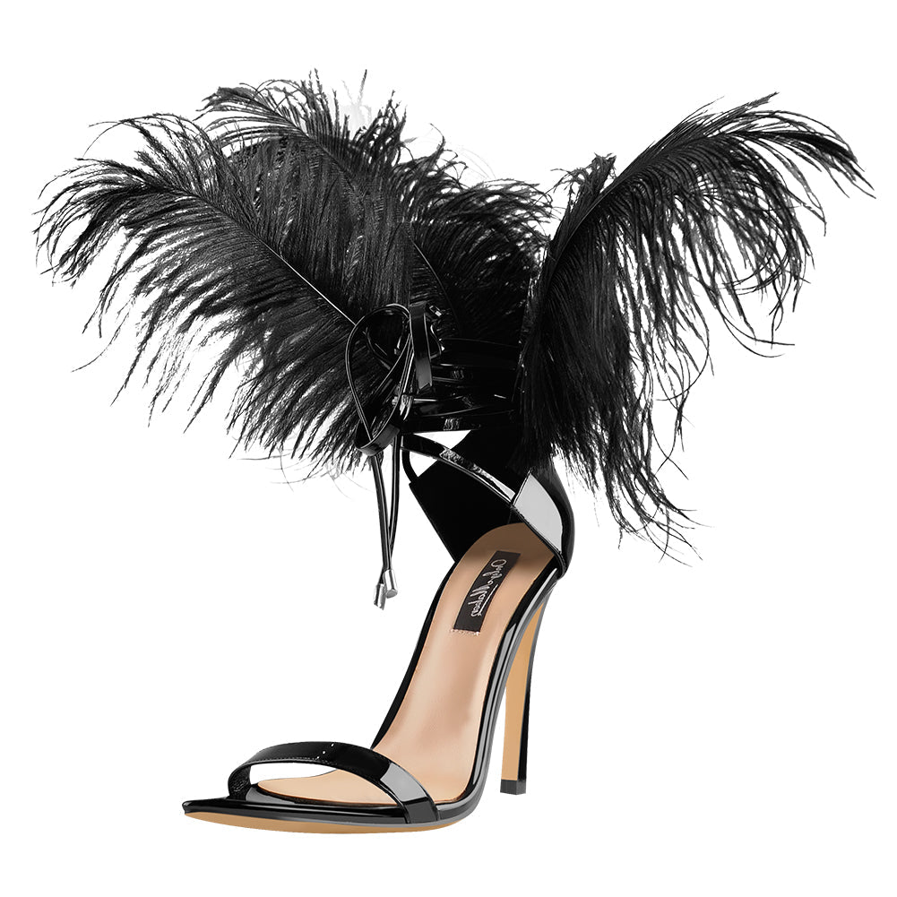 Open Toe Feather Back Lace Up Stiletto Heel Sandals - Onlymaker Special Offer