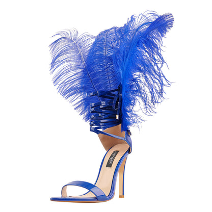 Open Toe Feather Back Lace Up Stiletto Heel Sandals - Onlymaker Special Offer